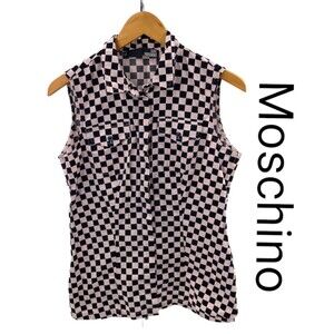 Love Moschino Women's Size 6 Checkerboard Racetrack Vest Black Pink Moto Grunge